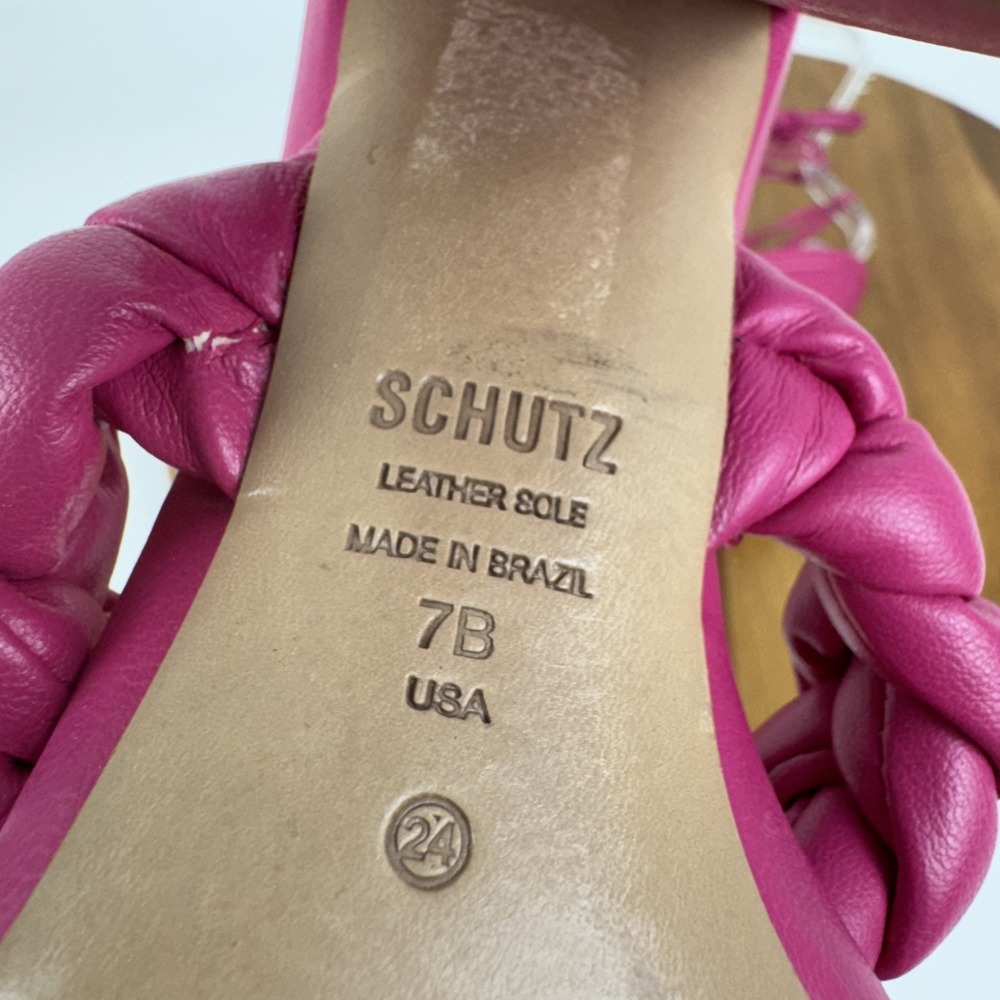 New Womens Schutz Zarda Pink Leather Braided Lace Up Heeled Sandals Size 7 B - Picture 8 of 8